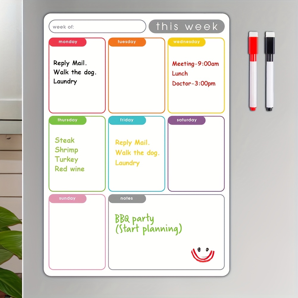 Magnetic Calendar Board - A4 Manyetik Haftalık Planlayıcı, Buzdolabı Takvimi