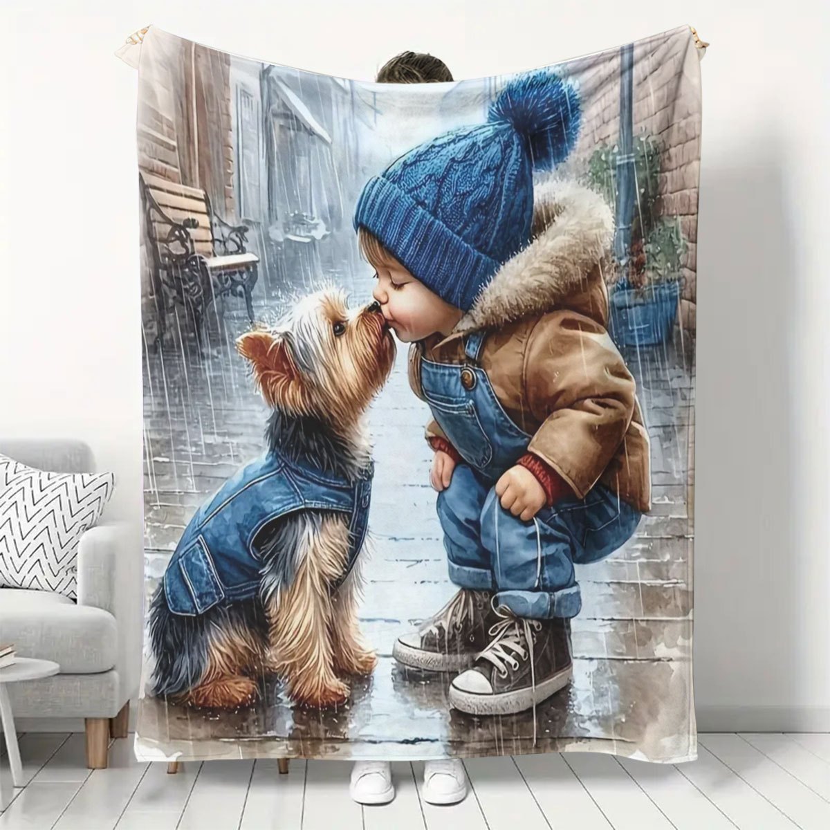 Home Office Cozy - Rahat Köpek Temalı Flanel Battaniye -