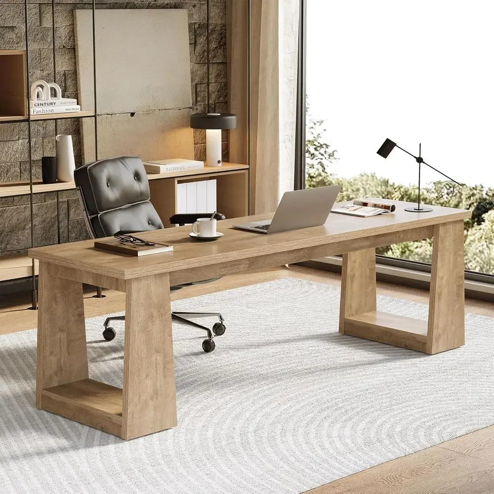 Home Office With Two Desks - Rustik Kahverengi İki Kişilik Ev Ofis