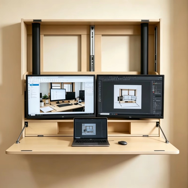Home Office With Two Desks - Yerden Tasarruf Sağlayan Ev Çalışma İstasyonu,