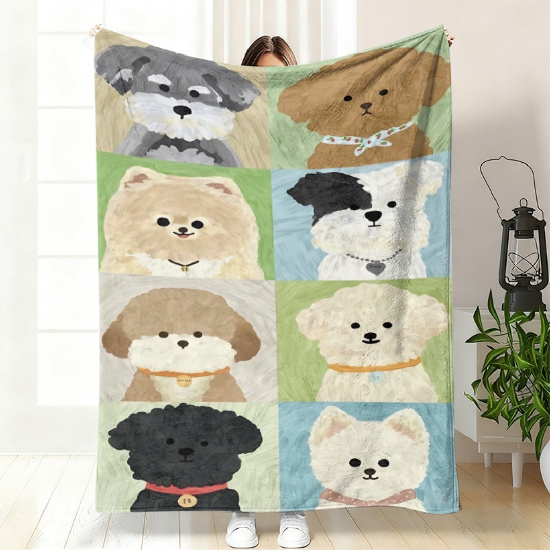 Home Office Cozy - Yumuşak Flanel Battaniye Sevimli Karikatür Köpek