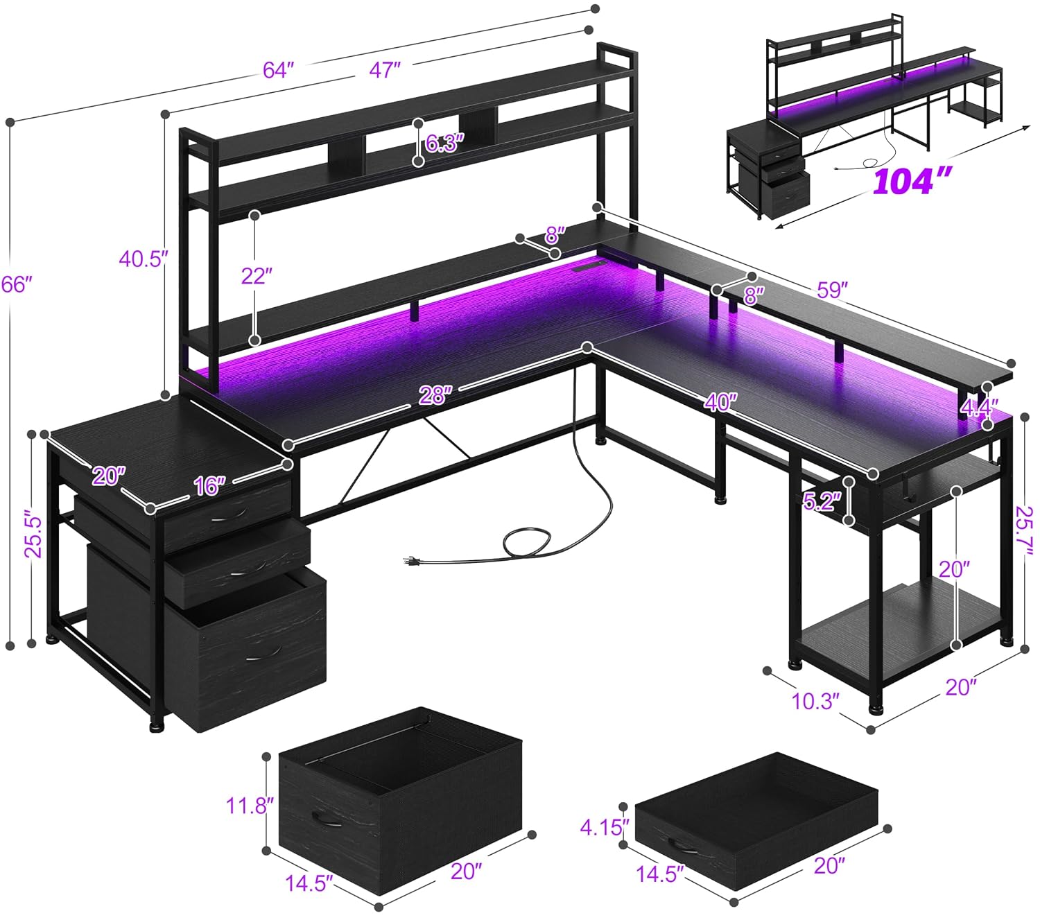 Home Office With Two Desks - 64x59 İnç L Şeklinde, Raflı ve