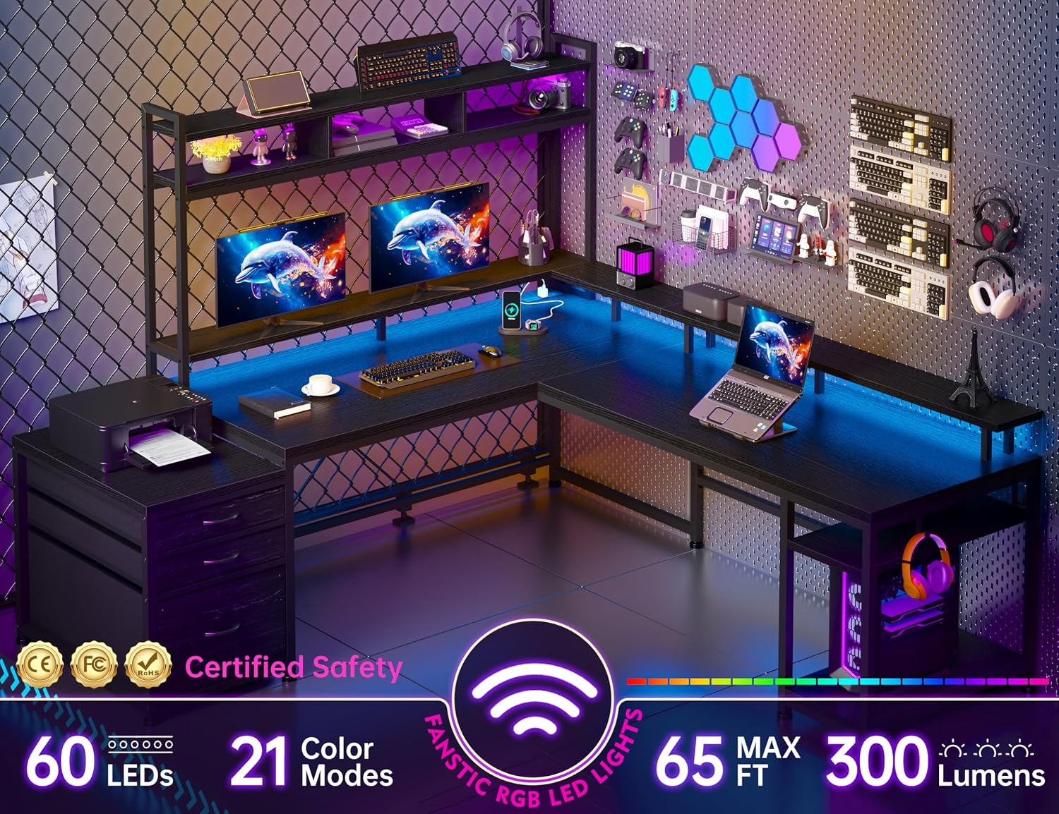 64x59 İnç L Şeklinde, Raflı ve - Home Office With Two Desks incelemesi ve fiyatı